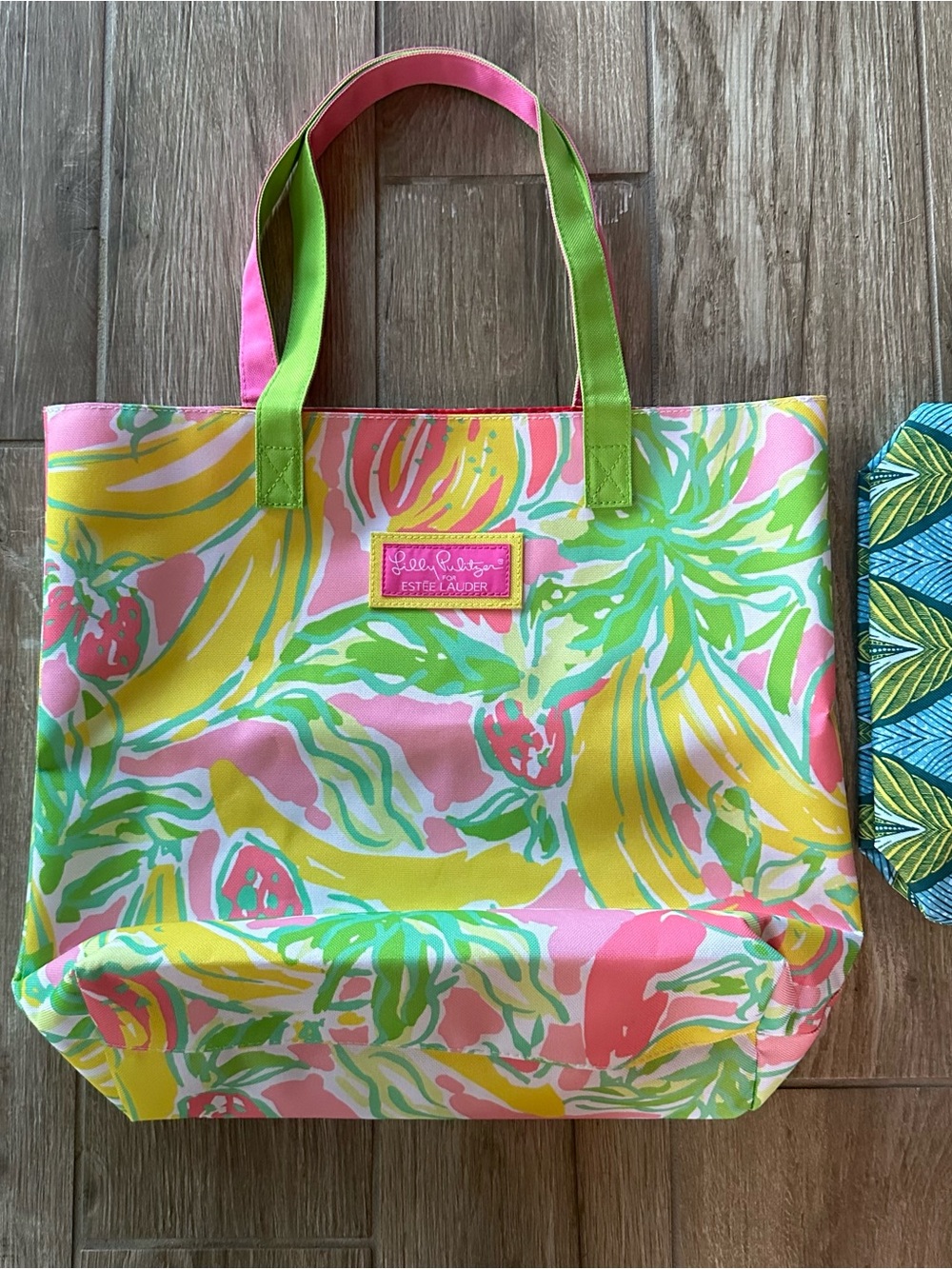 Lilly Pulitzer Pink Multi Tropical Canvas Tote with Estée Lauder Cosmetic Pouch